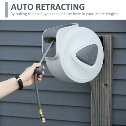 DURHAND Retractable Air Hose Reel, Wall Mount Auto Rewind Hose- Reel, 10m+ 90cm Diameter 3/ 8" 9.5mm, Connector 1/ 4" BSP, Grey