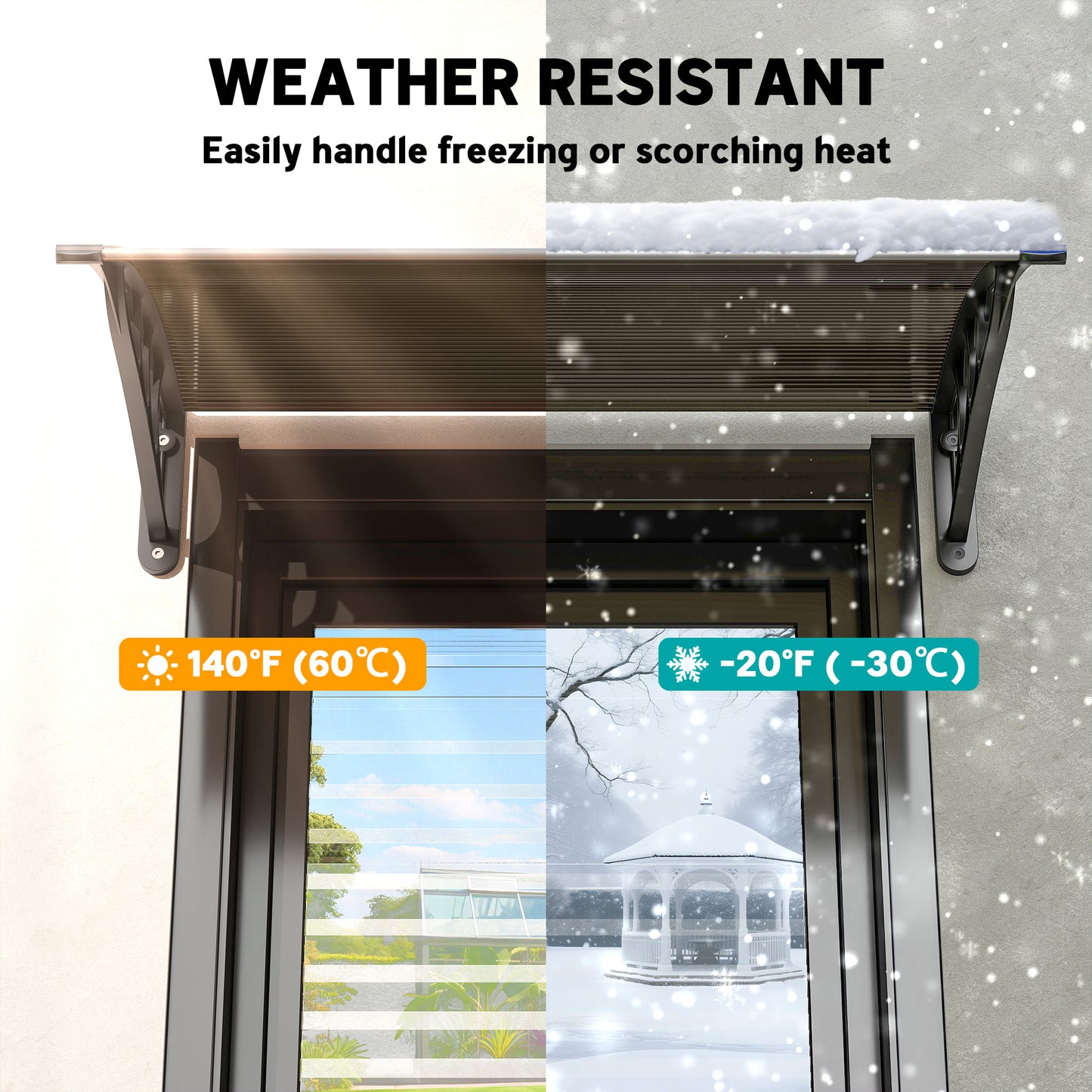 Outsunny Front Door Canopy Outdoor Awning Aluminium Rigid Plastic Polycarbonate Rain Shelter UV Water Rain Resistant 100 x 75cm Brown