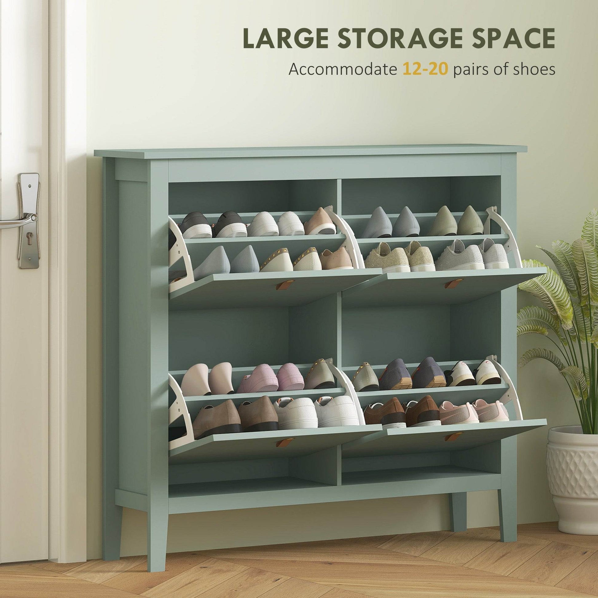 HOMCOM Modern Four-Drawer Shoe Cabinet - Green