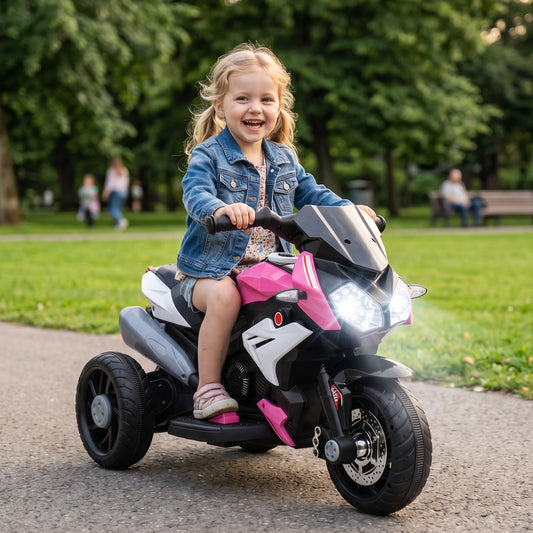 HOMCOM Kids Electric Motorcycle, 6V Ride on Motorcycle with 3 Wheels, LED Headlight, Music, Horn for Boys Girls 3-5 Y, Pink