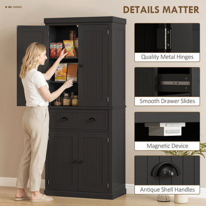 HOMCOM Kitchen Storage Cabinet with Drawer and Adjustable Shelves - Black