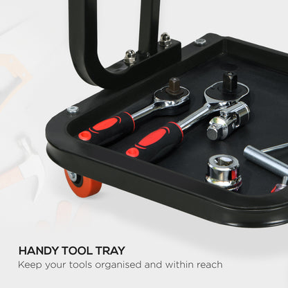 HOMCOM Workshop Stool, Rolling Machine Stool with 360° Swivel, Padded Seat, Tool Tray, Red