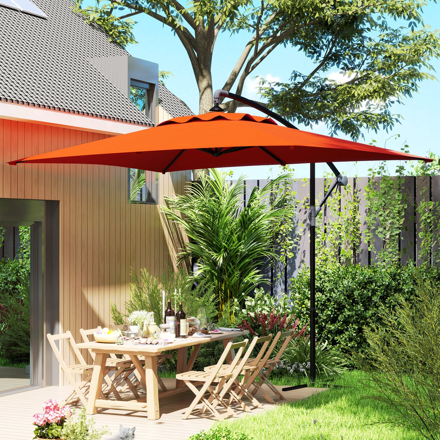 Outsunny 3(m) Cantilever Overhanging Parasol, with Cross Base - Orange--ChewyGames-ChewyGames