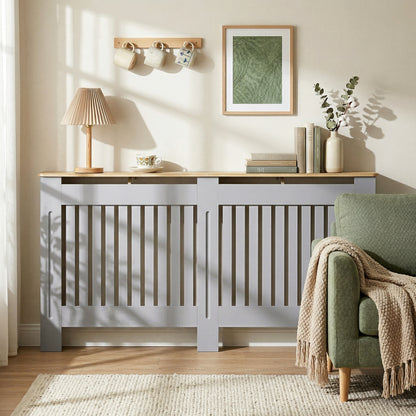 HOMCOM Slatted Radiator Cover, Painted Cabinet with Line Grill Design, 172L × 19W × 81H cm, Grey
