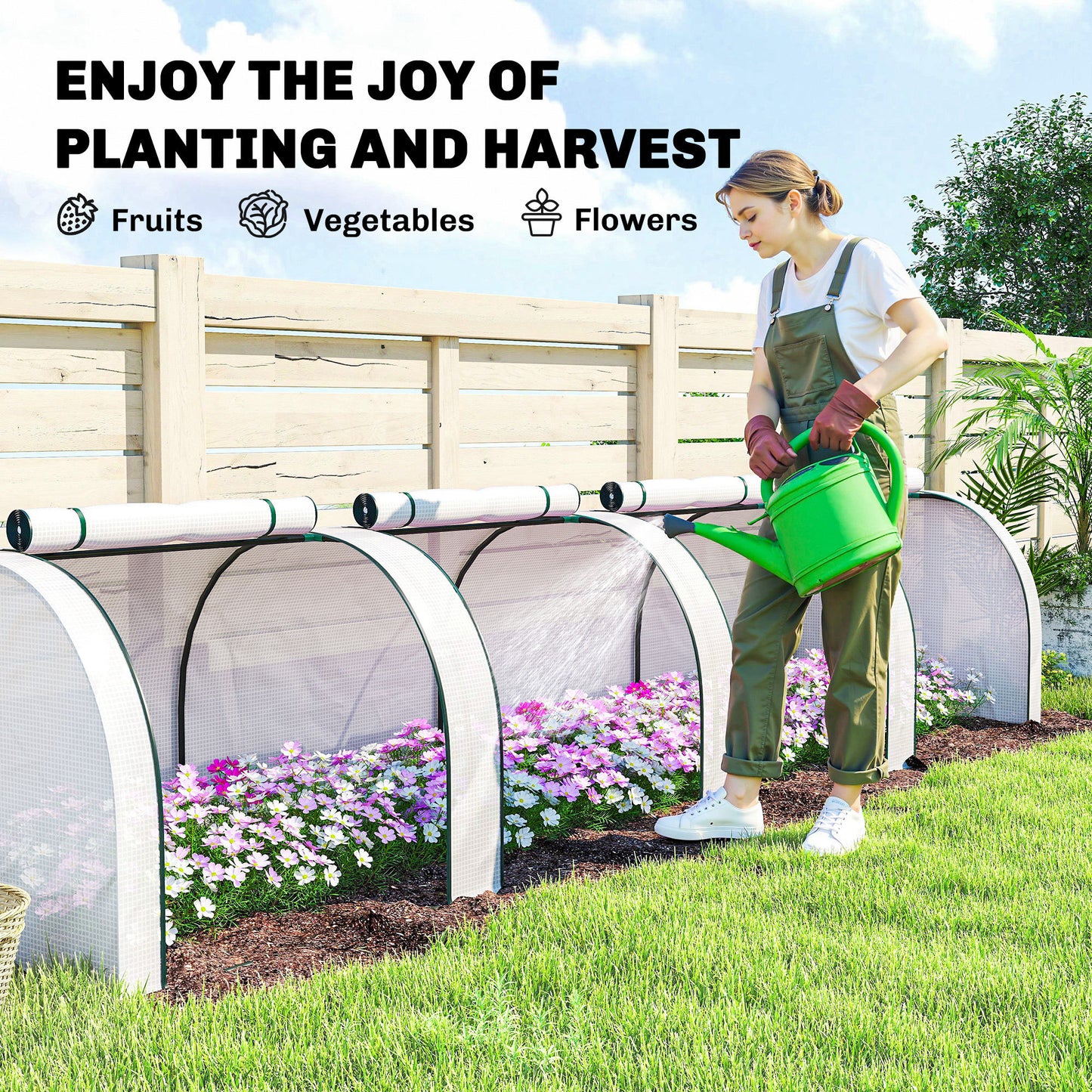 Outsunny 395  x 100 cm Low Tunnel Greenhouse - White
