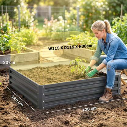 Outsunny 432L Square Raised Garden Bed Box Steel Frame for Vegetables, Flowers and Herbs, 120 x 120 x 30cm, Light Grey--ChewyGames-ChewyGames