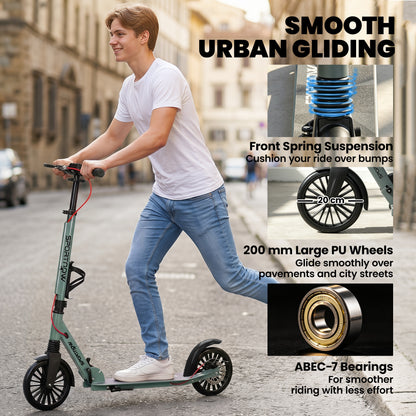SPORTNOW Foldable Kick Scooter with Height Adjustable Handlebar, One-click Folding Adult Scooters with 200 mm Big Wheels, Silver Tone