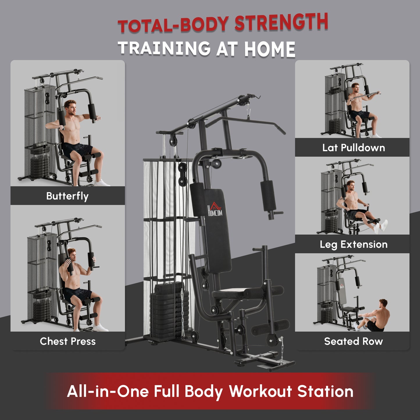 HOMCOM Multifunction Home Gym System Weight Training Exercise Workout Station-Weight Lifting Machines with Pulleys-ChewyGames-ChewyGames