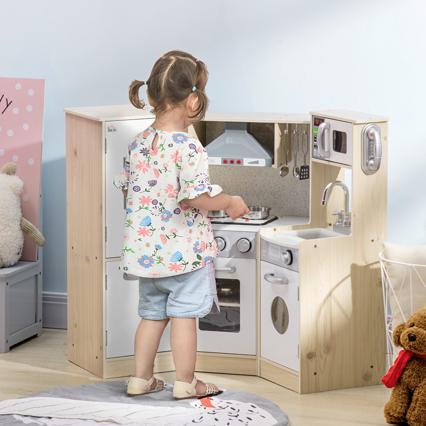 HOMCOM Kids Kitchen Playset, with Accessories, Storage Space--ChewyGames-ChewyGames