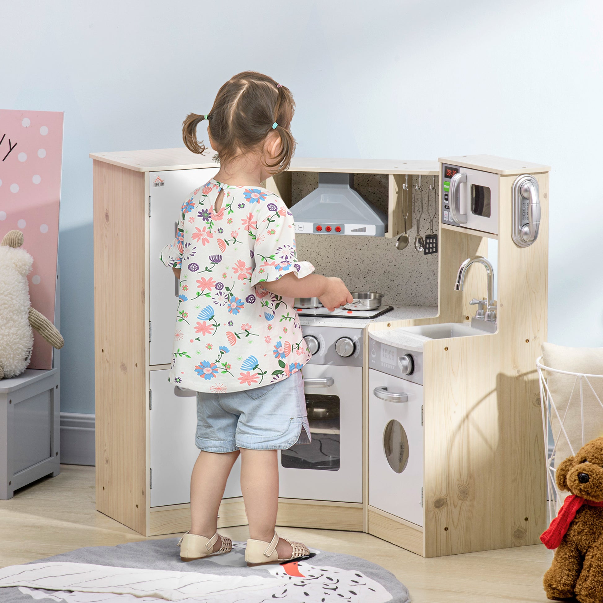 HOMCOM Kids Kitchen Playset, with Accessories, Storage Space--ChewyGames-ChewyGames