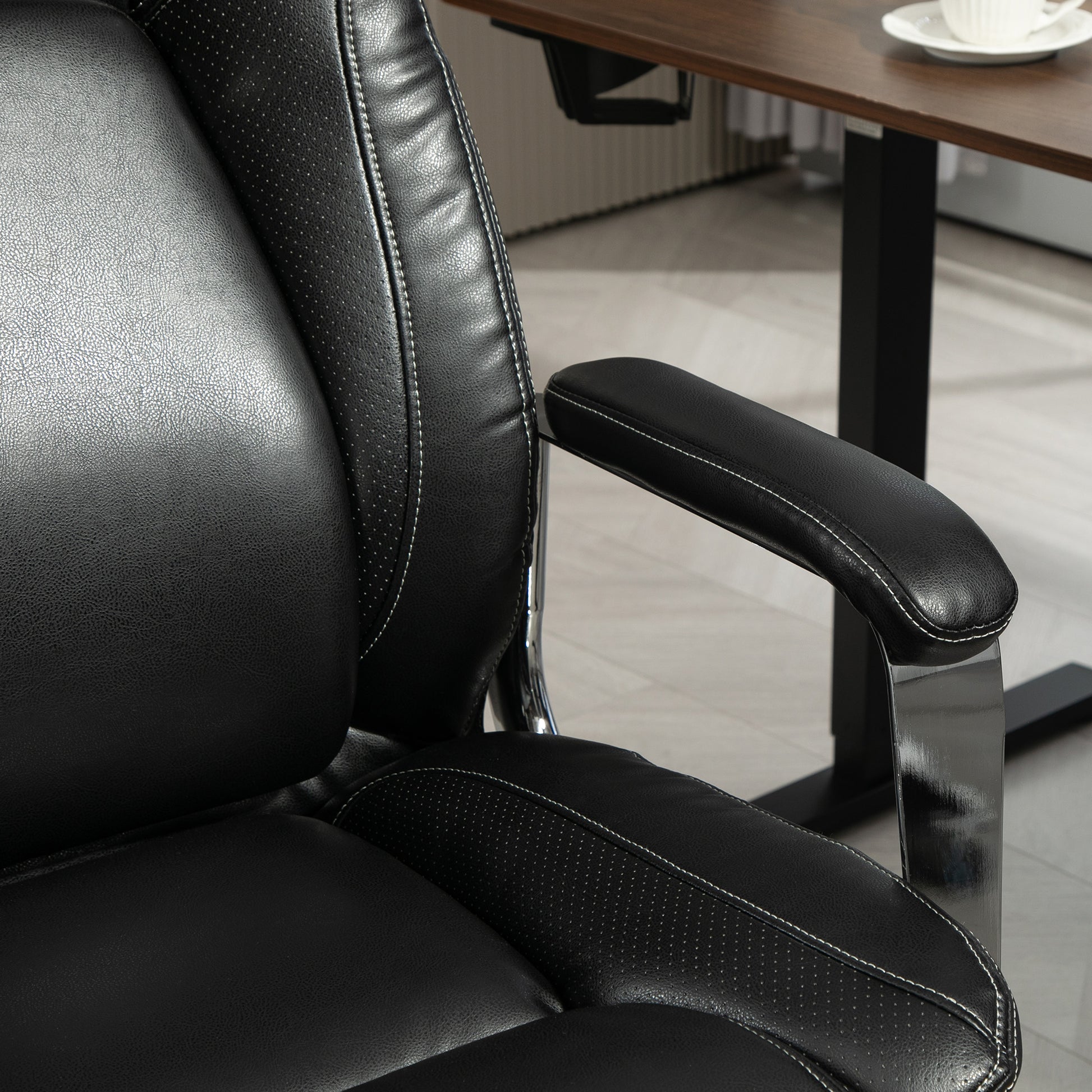 HOMCOM Ergonomic Office Chair, Heavy Duty Faux Leather Desk Chair with Tilt Function, Adjustable Height, 227kg 500LBS Swivel Computer Chair for Home Study, Black-Office Chairs-ChewyGames-ChewyGames