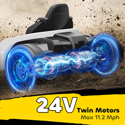 AIYAPLAY 24V Electric Go Kart, Drift Kart with Adjustable Seat, Slow Start, 5-Point Harness, Music, Horn, for 6-12 Years, White
