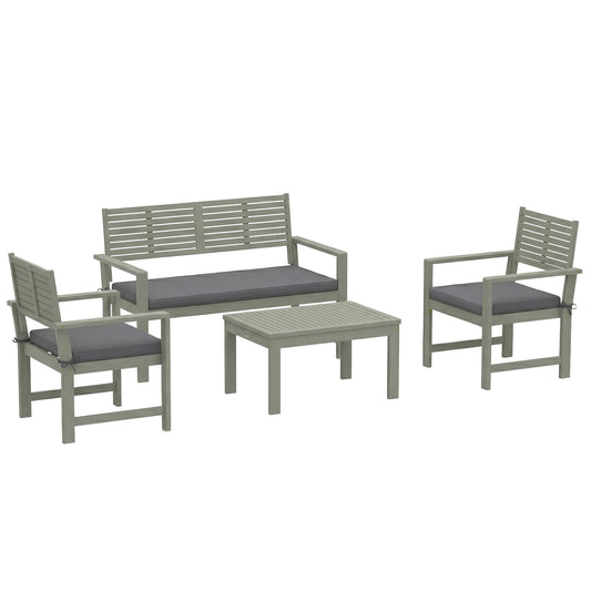 Outsunny 4 Seater Wooden Garden Furniture Set with Loveseat, Armchairs, Table, Acacia Wood Garden Sofa Set, Light Grey