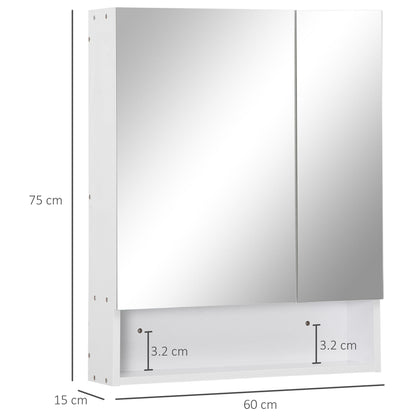 kleankin Bathroom Cabinet with Mirror, Wall Mounted Bathroom Mirror Cabinet with Adjustable Shelf, 2 Doors Storage Cupboard, White