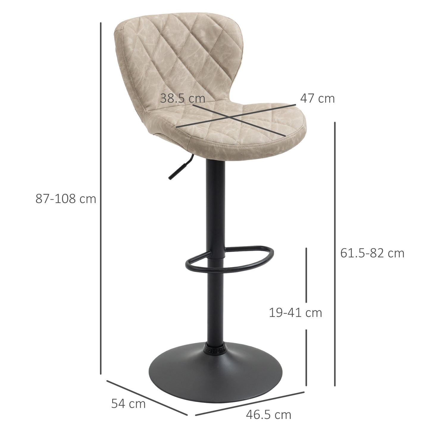 HOMCOM Bar Stools, Set of 2 Breakfast Bar Chairs, Swivel Barstools with Backrest and Footrest, Steel Frame Diamond Pattern PU, for Kitchen Counter, Dining Room, Light Khaki--ChewyGames-ChewyGames