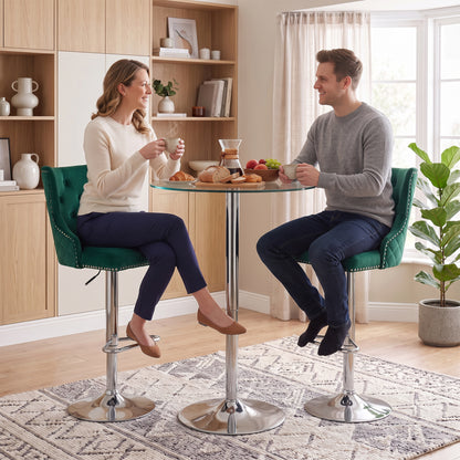 HOMCOM Bar Stools Set of 2, Modern Swivel & Adjustable Velvet Barstools with Button-Tufted Back, Footrest for Home Bar, Green