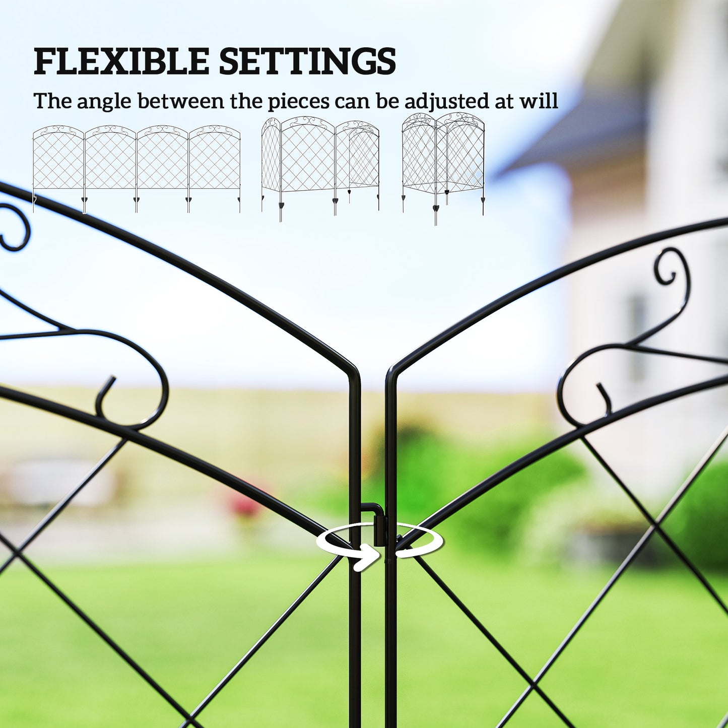 Outsunny Steel Decorative Swirls Outdoor Picket Fence Panels Set of 4, Black