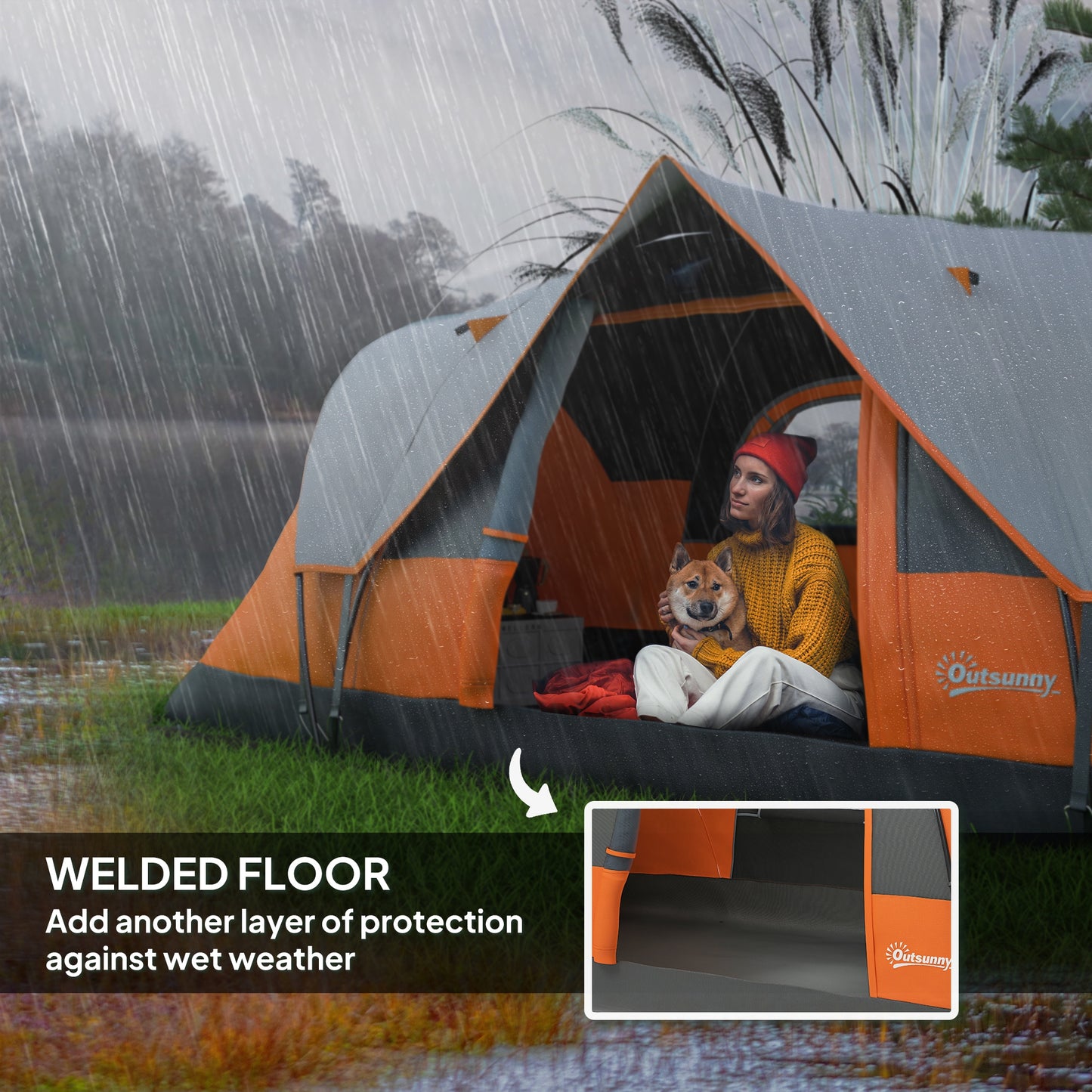 Outsunny 5-6 Man Dome Camping Tent - Orange