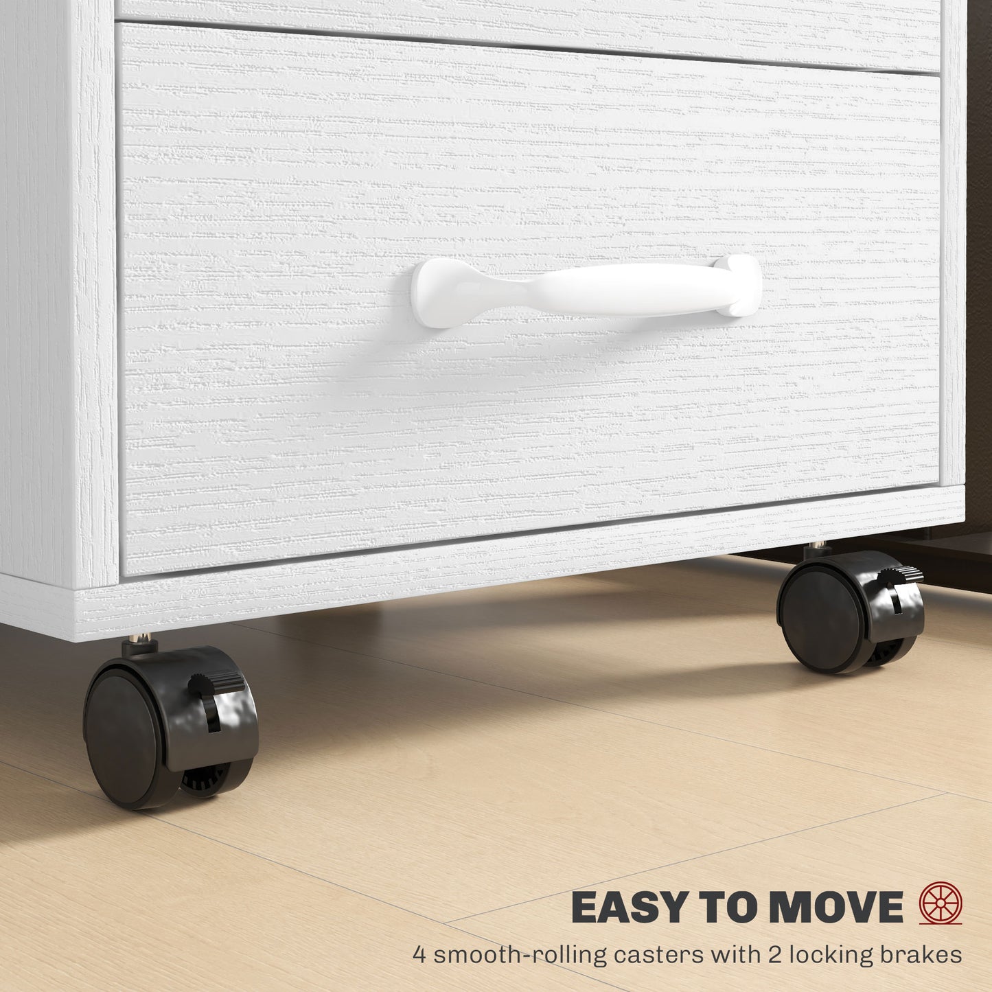 HOMCOM 3 Drawer File Cabinet, Mobile Filing Cabinet on Wheels for Home Office, Study, White