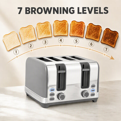 HOMCOM Stainless Steel Kettle and Toaster Set, 1.7L 3000W Cordless Fast Boil Kettle, 4 Slice Toaster Kitchen Set, Grey