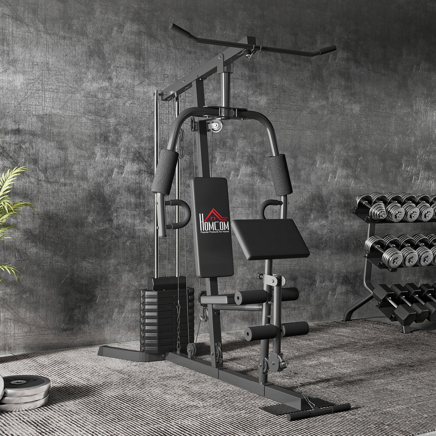 HOMCOM Multi-Exercise Gym Station, with 45kg Weight Stack, for Full Body Workout