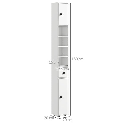 kleankin 180cm Slim Bathroom Cabinet with 9-layered Independent Storage for Family-friendly Storage  - White