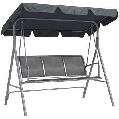 Outsunny 3 Seater Swing Chair, Garden Swing Bench with Adjustable Tilting Canopy, Breathable Mesh Seat and Heavy Duty Metal Frame for Patio, Garden, Dark Grey
