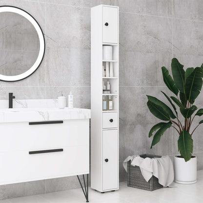 kleankin 180cm Slim Bathroom Cabinet with 9-layered Independent Storage for Family-friendly Storage  - White