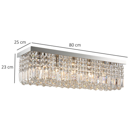 HOMCOM Modern Crystal Ceiling Light Square Crystal Chandelier for Living Room, Dining Room, Hall, 5 x E14 Lamp Holders, Silver, 80 x 25 x 23cm