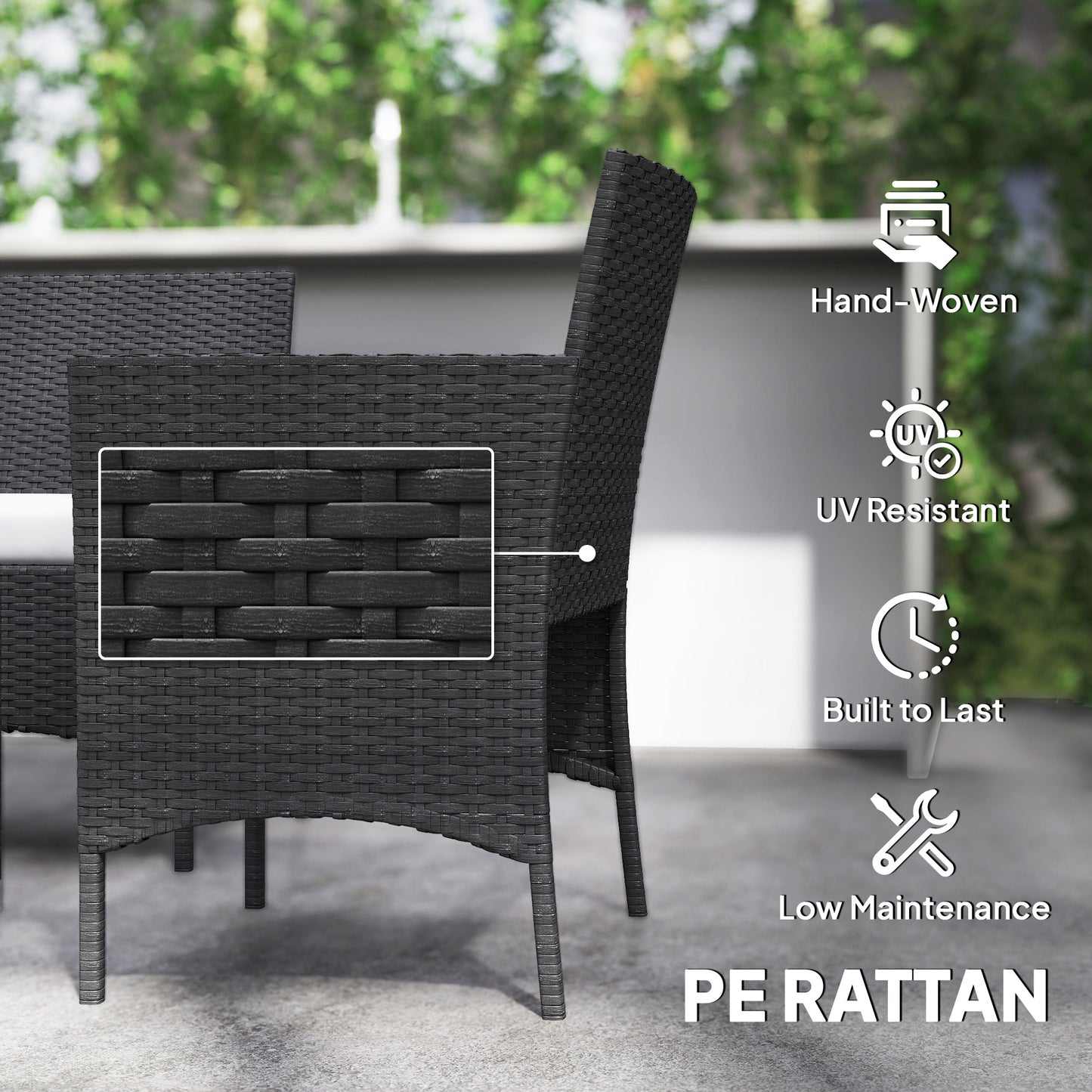 Outsunny 4 Piece Rattan Garden Furniture Sofa Set with Loveseat, Armchairs, Glass-Top Coffee Table and Cushions, Black