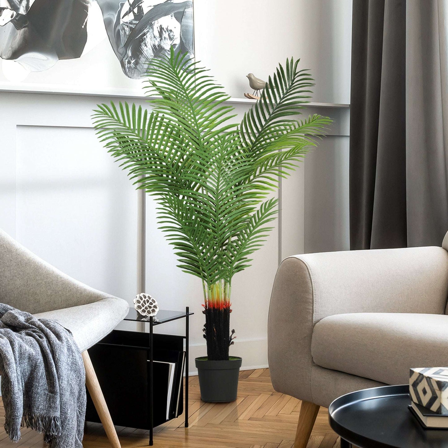 HOMCOM 150cm Artificial Areca Palm Tree with 12 PE Leaves, Decorative Artificial Plant with Plastic Pot and Flocked Soil, Fake Plant for Home Office Decor, Green
