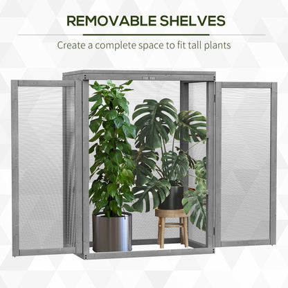 Outsunny 3-tier Wood Greenhouse Garden Polycarbonate Cold Frame Grow House w/ Storage Shelf, Dark Grey