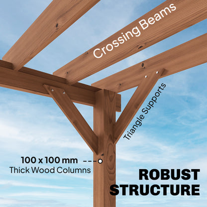Outsunny 3 x 3 m Wooden Pergola Kit, Garden Pergola Gazebo Grape Trellis with Triangle Supports, Maple Wood-effect