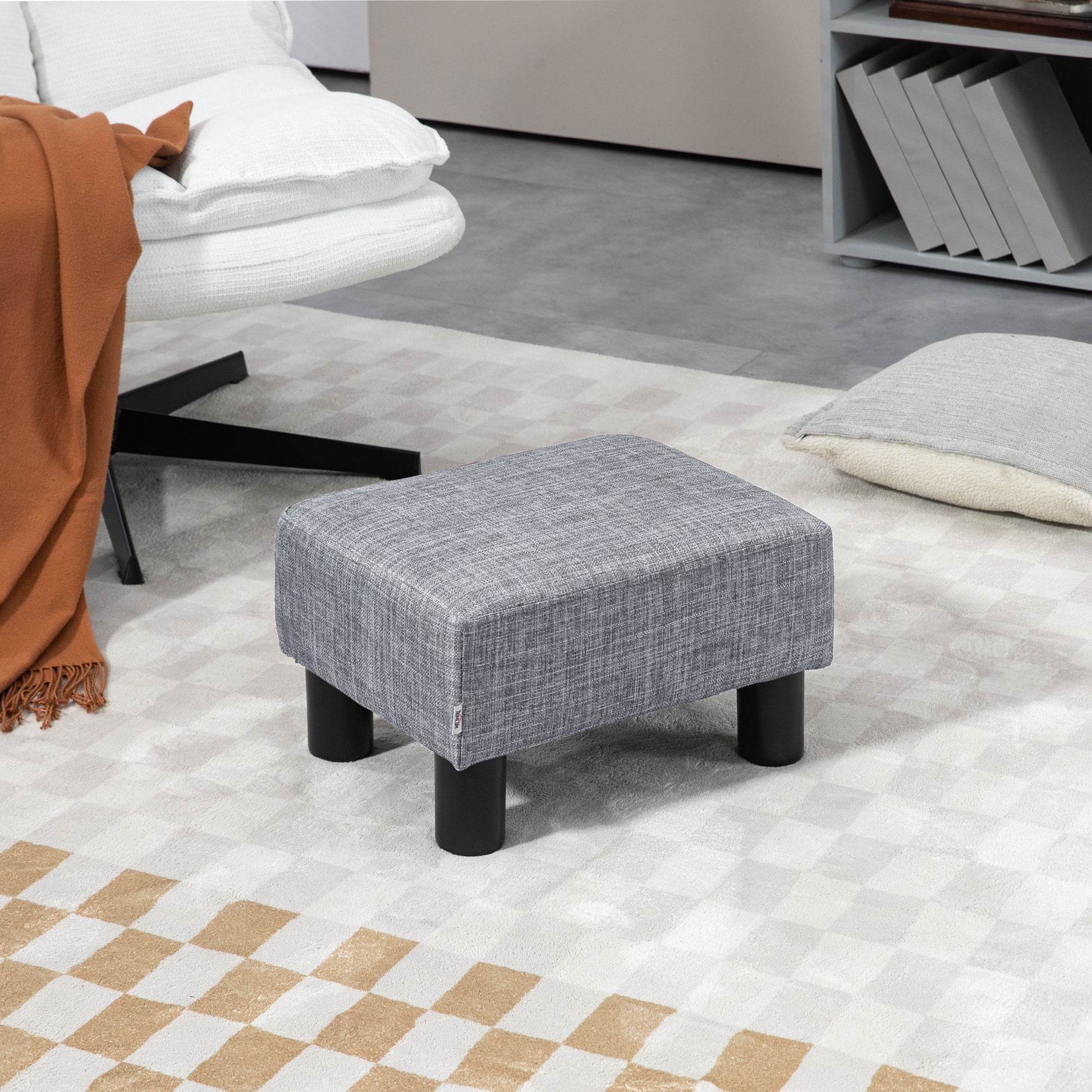 HOMCOM Linen Fabric Footstool Ottoman Cube with 4 Plastic Legs, Grey--ChewyGames-ChewyGames