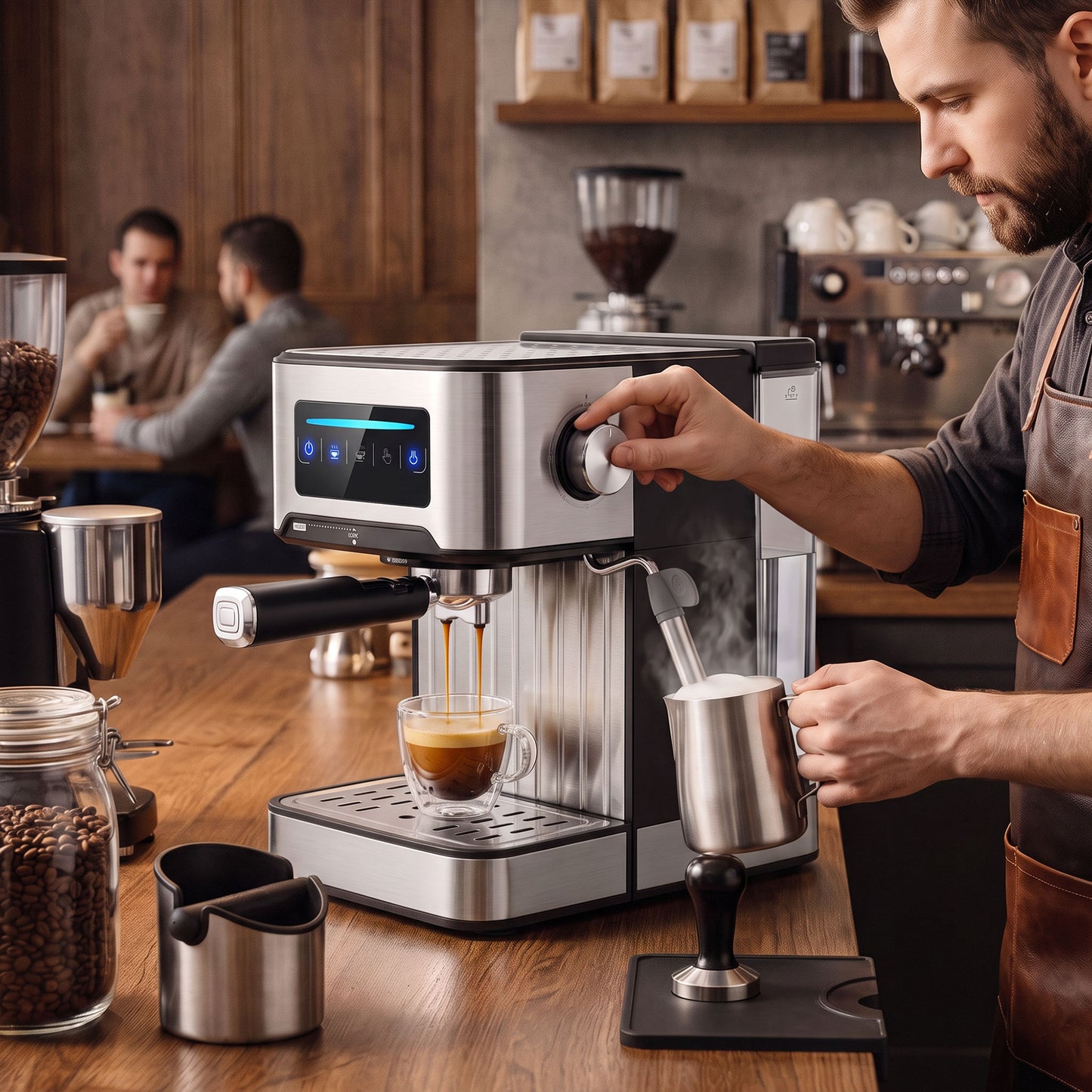 HOMCOM Espresso Machine, 20-Bar Cappuccino Coffee Maker with Frother Wand, 1.6L Tank, Single/Double/Manual Shot, LED Touch