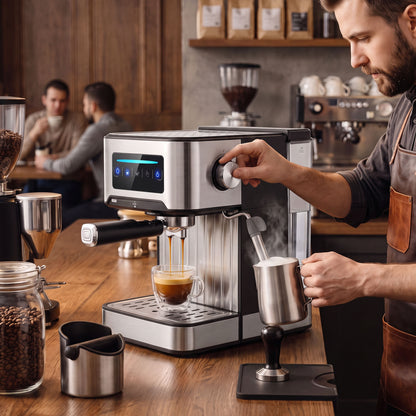 HOMCOM Espresso Machine, 20-Bar Cappuccino Coffee Maker with Frother Wand, 1.6L Tank, Single/Double/Manual Shot, LED Touch