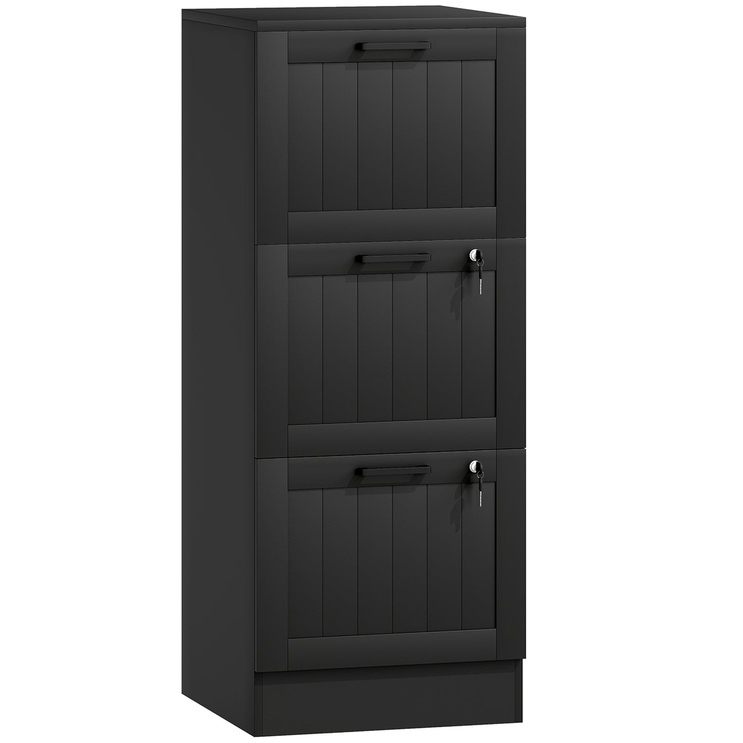 HOMCOM 3 Drawer Filing Cabinet with Lock, Office Storage Cabinet with Adjustable Hanging Bars for A4 Letter Size Files, Black
