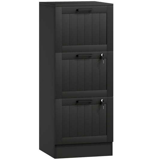 HOMCOM 3 Drawer Filing Cabinet with Lock, Office Storage Cabinet with Adjustable Hanging Bars for A4 Letter Size Files, Black