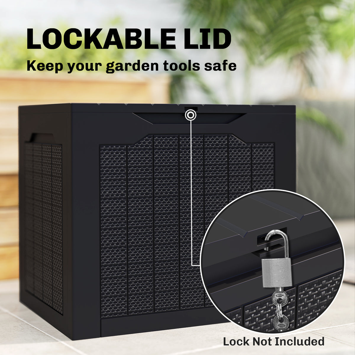 Outsunny 93L Plastic Garden Storage Box, Outdoor Storage Box with Handles, Waterproof Outdoor Storage Container, Black