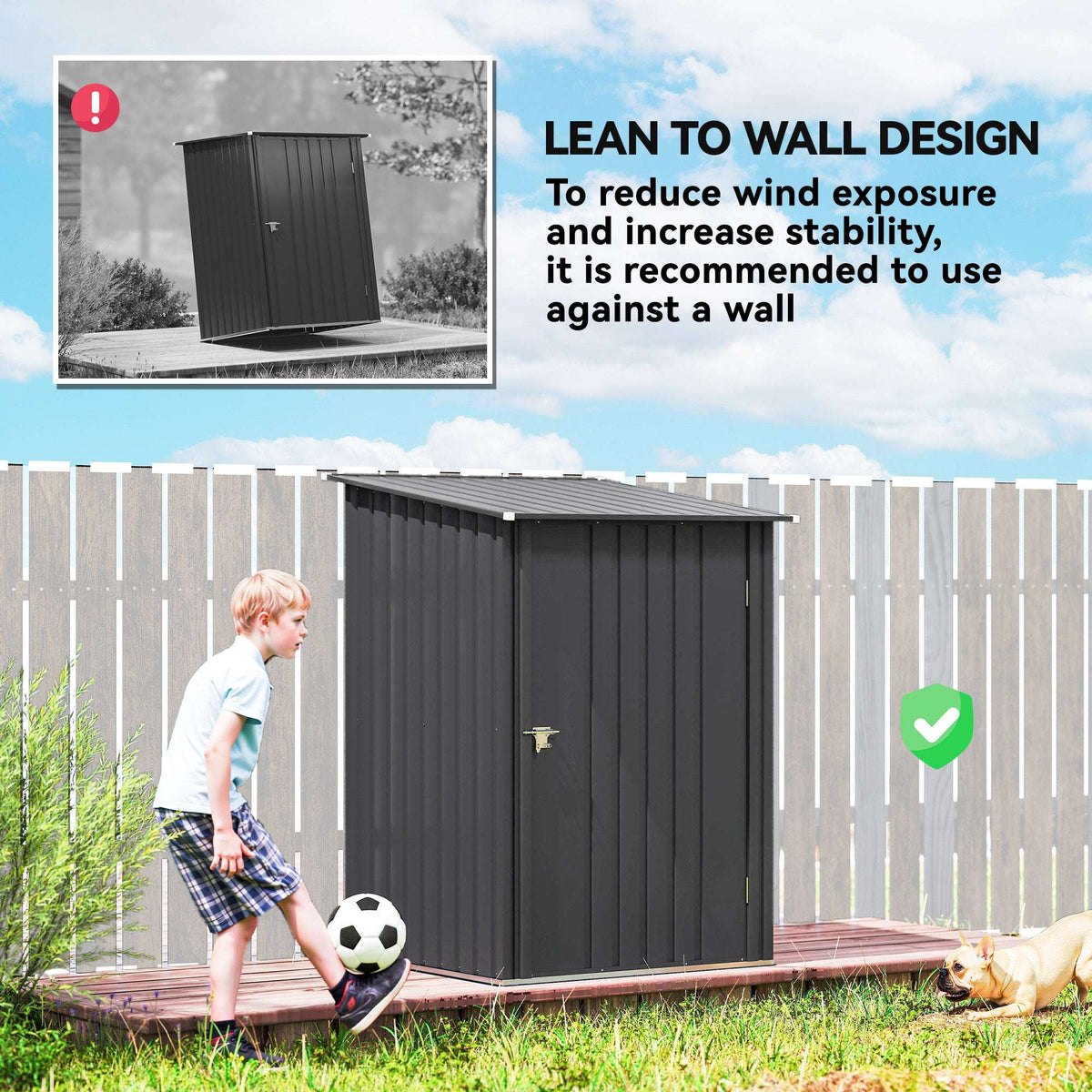 Outsunny 3.3 x 3.4ft Lean To Steel Garden Shed, with Locking Door - Dark Grey
