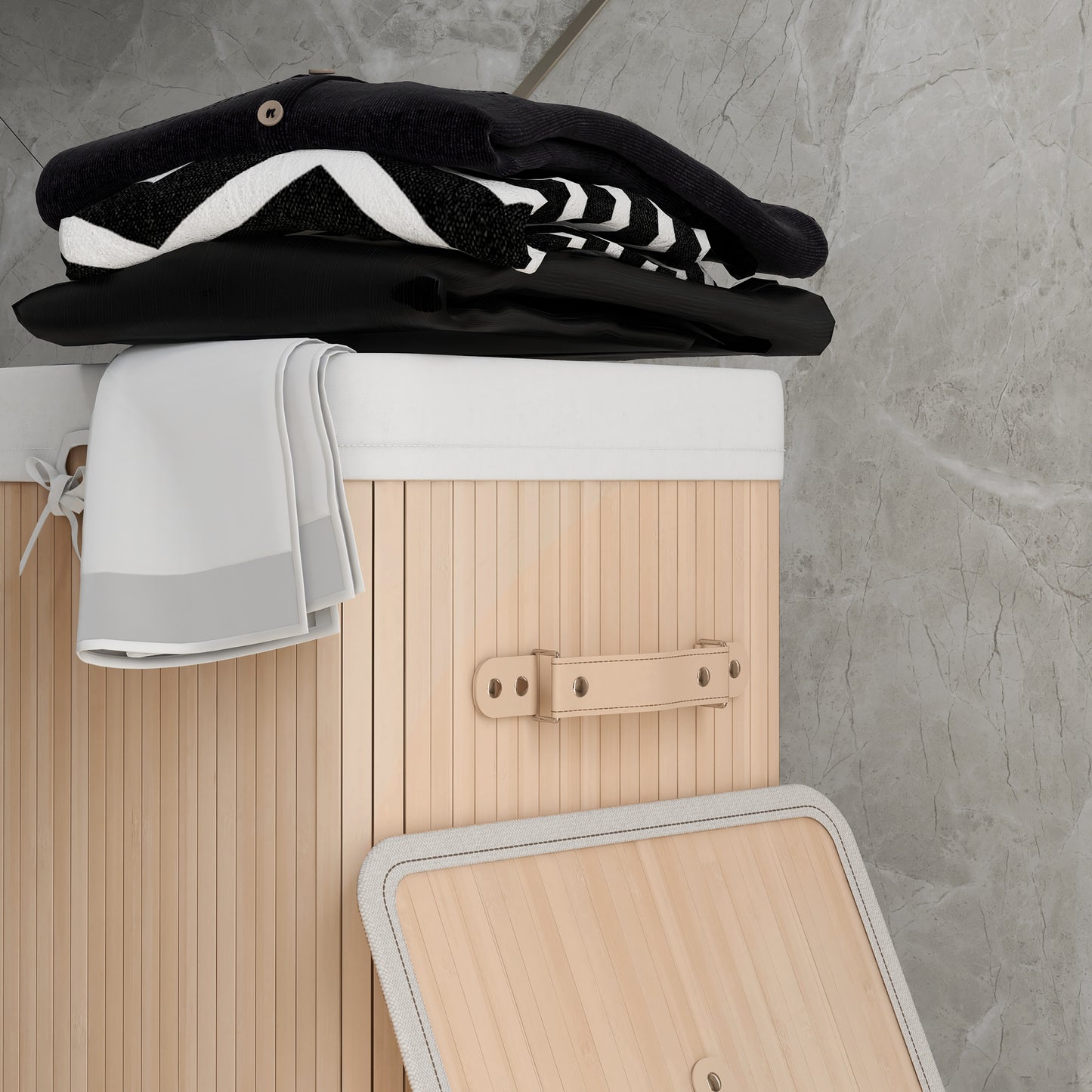 HOMCOM 70L Collapsible Bamboo Laundry Hamper Organizer Clothes Washing Basket Bin Storage Box w/ Lid Removable Lining 40x30x60cm