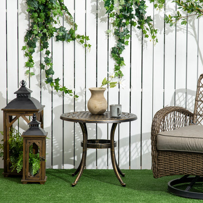 Outsunny Outdoor Garden Table, Cast Aluminium Patio End Table with Anti-slip Foot Pads for Garden, Patio, Balcony, 60 x 60 cm, Bronze Tone