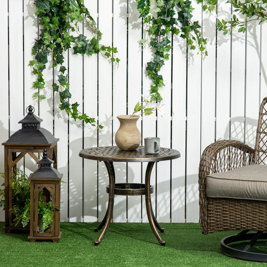 Outsunny Outdoor Garden Table, Cast Aluminium Patio End Table with Anti-slip Foot Pads for Garden, Patio, Balcony, 60 x 60 cm, Bronze Tone