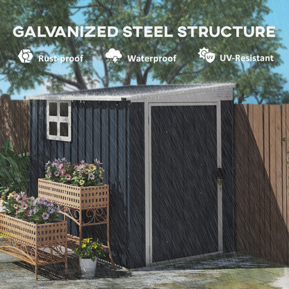 Outsunny 4 x 6ft Garden Metal Shed, Outdoor Storage Shed with Window, 2 Vents and Lockable Door, Dark Grey