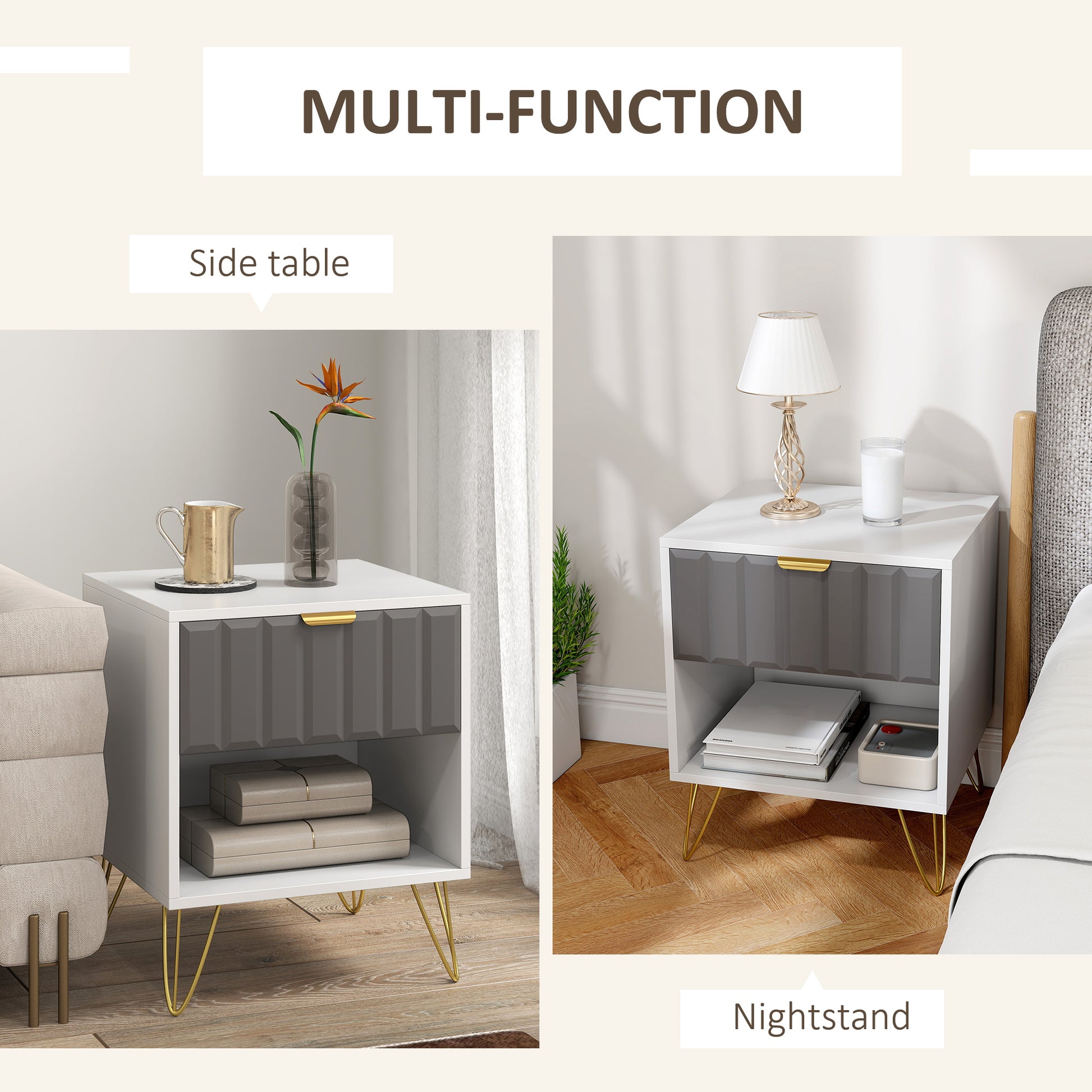 HOMCOM Bedside Table Modern Bedside Cabinet with Drawer and Open Compartment, 45 x 40 x 55, White--ChewyGames-ChewyGames