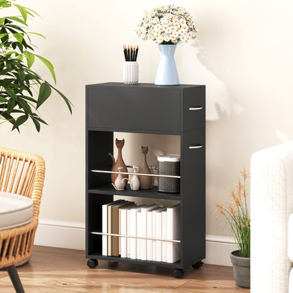 HOMCOM Rolling Storage Unit, 3-Tier Kitchen Cart Trolley with Drawer, Surface Top and 4 Universal Wheels, Black