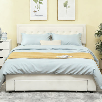 HOMCOM King Size Ottoman Bed Frame, with Front Drawer Cream