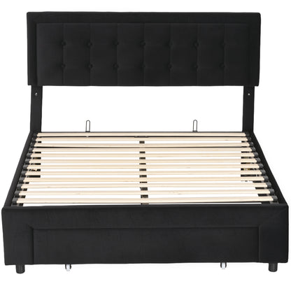 HOMCOM Double Ottoman Bed Frame, with Front Drawer Black
