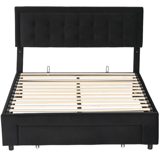 HOMCOM Double Ottoman Bed Frame, with Front Drawer - Black--ChewyGames-ChewyGames