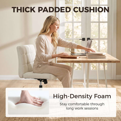 HOMCOM Armless Office Chair, Cross Legged Linen Computer Desk Vanity Chair with Wide Seat, Rocking Function, Beige